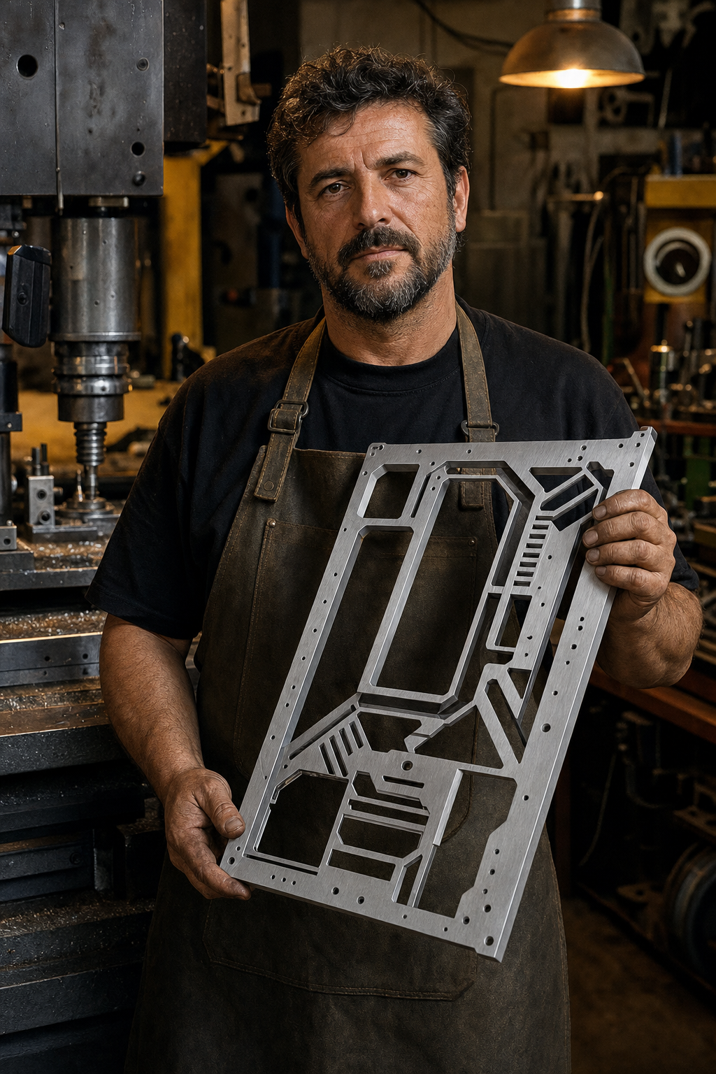 Antonio Rizzo, fondatore di Telaio, con un pannello metallico